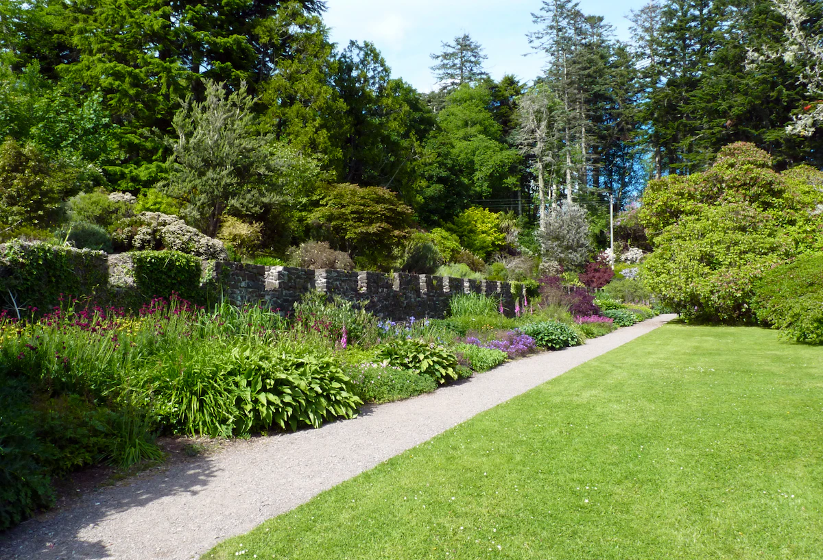 Stone path through a manicured garden